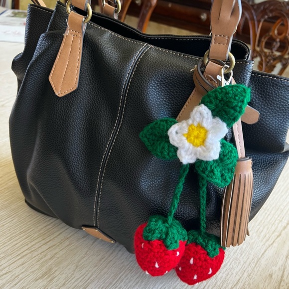 3/$20 Hand Crocheted Blossoming Strawberries Keychain/Bag Charm! - Picture 3 of 13